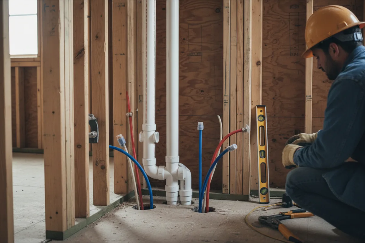 Drain and supply rough-in during Garbage Disposal Repair in Elmwood Park
